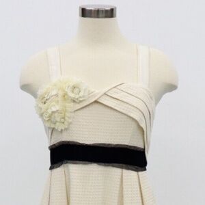 Anthropologie Deletta Breakfasting Dress Waffle Knit Cream Black Sash
